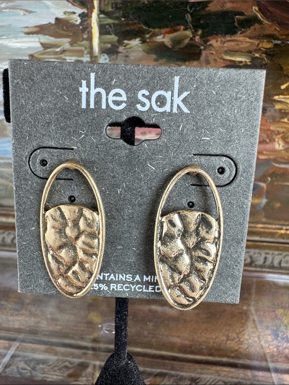 0628-The Sak gold‎ textured oval dangle earrings